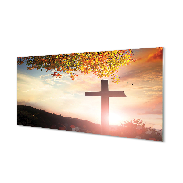 Szkło do Kuchni na Ścianę Krzyż na tle Drzewa Życia