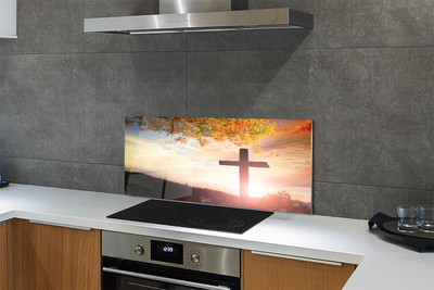 Szkło do Kuchni na Ścianę Krzyż na tle Drzewa Życia