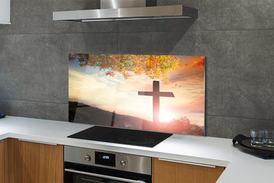 Szkło do Kuchni na Ścianę Krzyż na tle Drzewa Życia