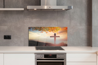 Szkło do Kuchni na Ścianę Krzyż na tle Drzewa Życia