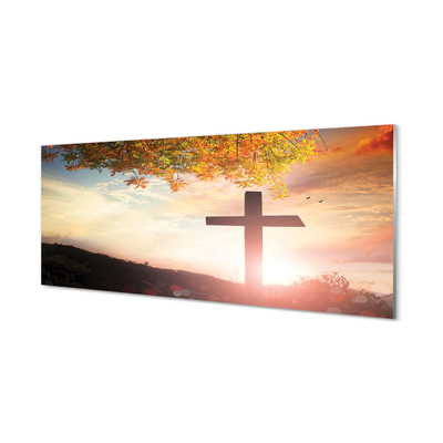 Szkło do Kuchni na Ścianę Krzyż na tle Drzewa Życia