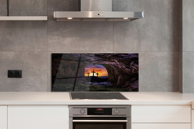 Szkło Ozdobne do Kuchni Trzy Krzyże o Zachodzie Słońca