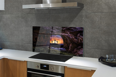 Szkło Ozdobne do Kuchni Trzy Krzyże o Zachodzie Słońca