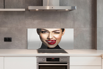 Szkło do Kuchni na Ścianę Portret z Czerwonymi Ustami