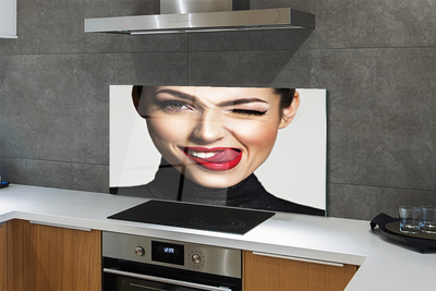 Szkło do Kuchni na Ścianę Portret z Czerwonymi Ustami