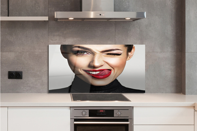 Szkło do Kuchni na Ścianę Portret z Czerwonymi Ustami