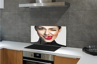 Szkło do Kuchni na Ścianę Portret z Czerwonymi Ustami