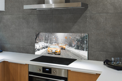 Panel szklany do Kuchni Zimowe Miasto i Samochody