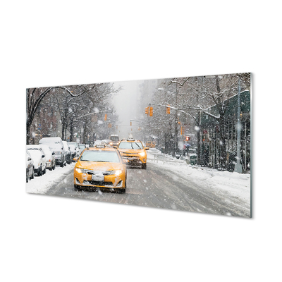 Szklany Panel Zima auta śnieg miasto
