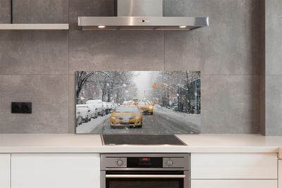 Panel szklany do Kuchni Zimowe Miasto i Samochody