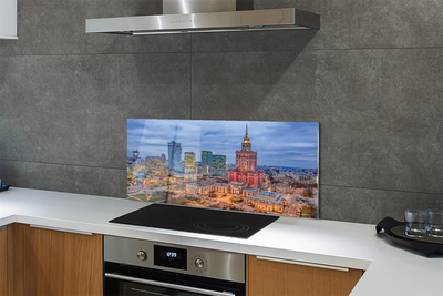 Szkło do Kuchni na Ścianę Panorama Warszawy o Zachodzie Słońca