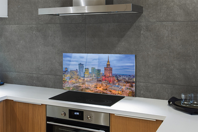 Szkło do Kuchni na Ścianę Panorama Warszawy o Zachodzie Słońca