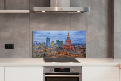 Szkło do Kuchni na Ścianę Panorama Warszawy o Zachodzie Słońca