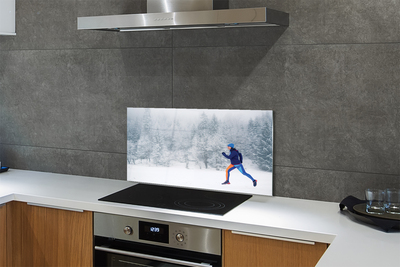 Szkło do Kuchni na Ścianę Człowiek w Zimowym Lesie