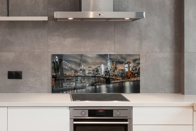 Panel szklany do Kuchni Nocny Pejzaż Miejski z Mostem