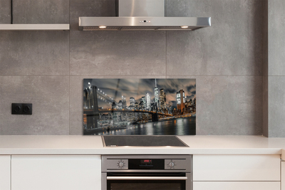 Panel szklany do Kuchni Nocny Pejzaż Miejski z Mostem