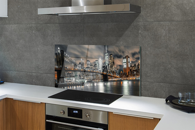 Panel szklany do Kuchni Nocny Pejzaż Miejski z Mostem