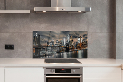 Panel szklany do Kuchni Nocny Pejzaż Miejski z Mostem