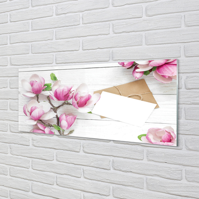 Panel Kuchenny Szklany Magnolia na Rustykalnym Drewnie