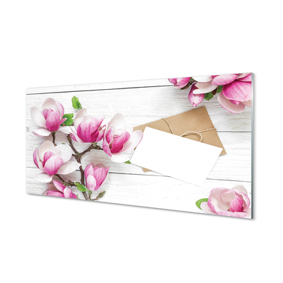 Panel Kuchenny Szklany Magnolia na Rustykalnym Drewnie