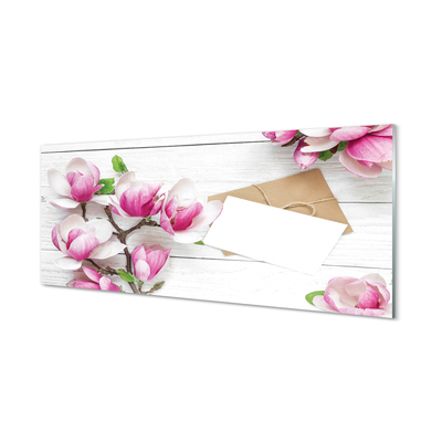 Panel Kuchenny Szklany Magnolia na Rustykalnym Drewnie