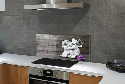 Szklany Panel Aniołek wśród Kwiatów na Drewnie