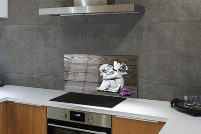 Szklany Panel Aniołek wśród Kwiatów na Drewnie