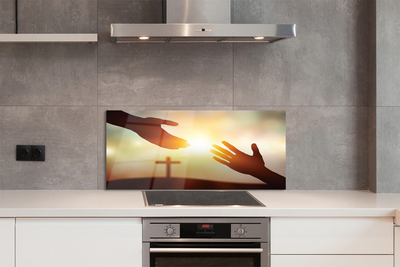 Szkło do Kuchni na Ścianę Modlitewne Ręce pod Krzyżem