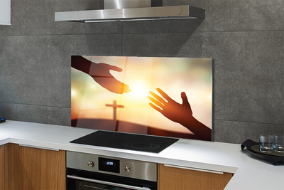 Szkło do Kuchni na Ścianę Modlitewne Ręce pod Krzyżem