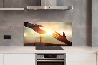 Szkło do Kuchni na Ścianę Modlitewne Ręce pod Krzyżem