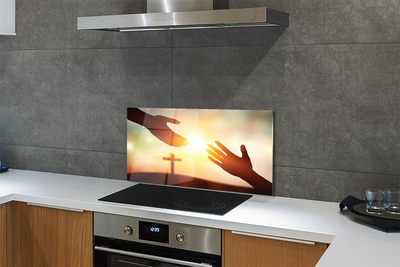 Szkło do Kuchni na Ścianę Modlitewne Ręce pod Krzyżem