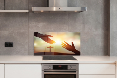 Szkło do Kuchni na Ścianę Modlitewne Ręce pod Krzyżem
