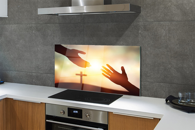 Szkło do Kuchni na Ścianę Modlitewne Ręce pod Krzyżem