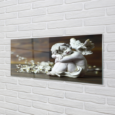 Szklany Panel Śpiący Aniołek i Polne Kwiaty