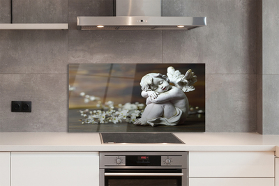 Szklany Panel Śpiący Aniołek i Polne Kwiaty