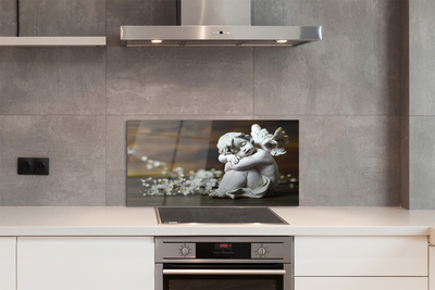 Szklany Panel Śpiący Aniołek i Polne Kwiaty