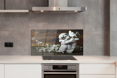 Szklany Panel Śpiący Aniołek i Polne Kwiaty