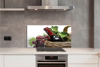 Panel szklany do Kuchni Kosz Pełen Winogron i Wino