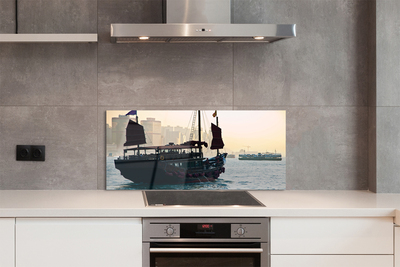 Szkło do Kuchni na Ścianę Statek u Wybrzeży Miasta