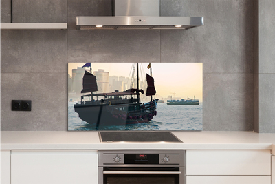 Szkło do Kuchni na Ścianę Statek u Wybrzeży Miasta