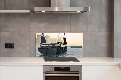 Szkło do Kuchni na Ścianę Statek u Wybrzeży Miasta