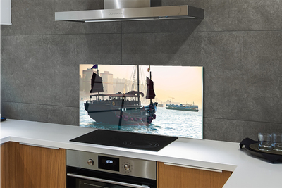 Szkło do Kuchni na Ścianę Statek u Wybrzeży Miasta