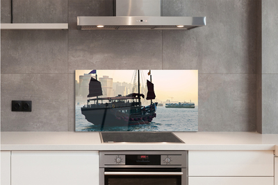 Szkło do Kuchni na Ścianę Statek u Wybrzeży Miasta
