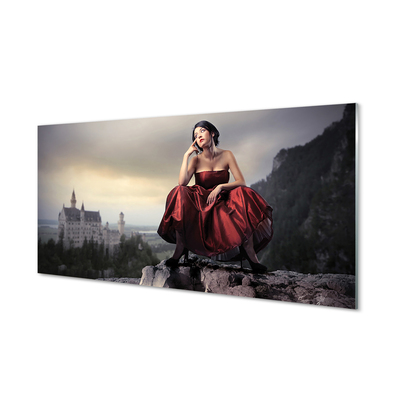 Szkło do Kuchni na Ścianę Kobieta w Sukni na tle Gór