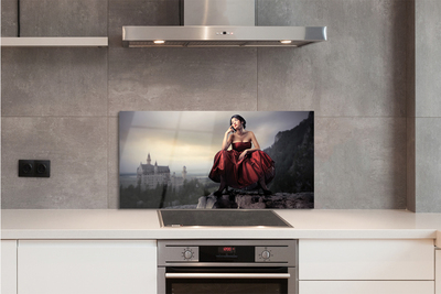 Szkło do Kuchni na Ścianę Kobieta w Sukni na tle Gór