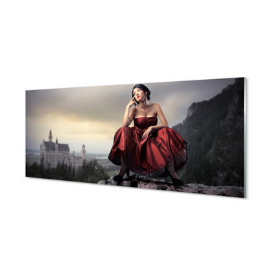 Szkło do Kuchni na Ścianę Kobieta w Sukni na tle Gór