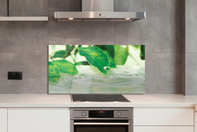 Szklany Panel Krople Deszczu na Liściach