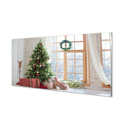 Szklany Panel Świąteczne Choinki i Podarki