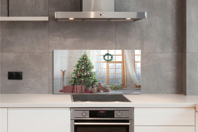 Szklany Panel Świąteczne Choinki i Podarki