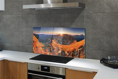 Panel szklany do Kuchni Szkarłatny Zachód w Alpach